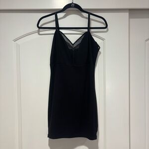 Bebe Classic Black Dress, V-Plunge Neck Line w/Sheer Trim